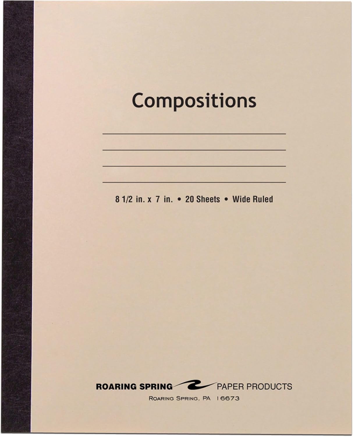 ROARING SPRING Composition Notebook, Manila Tag Flexible Cover, 144 Books, Wide Rule, 20 Sheets/40 Pages, 8.5" x 7", Made in USA