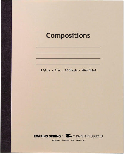 ROARING SPRING Composition Notebook, Manila Tag Flexible Cover, 144 Books, Wide Rule, 20 Sheets/40 Pages, 8.5" x 7", Made in USA
