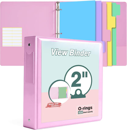 3 Ring Binder 1.5 inch，Cute Binder Organizer with 5 Tab Dividers Fits 175 Sheets of 8.5x11 Paper,Customizable Clear Cover with Inside Pockets,Aesthetic 1.5" Three Ring Binders for School Office,Purple