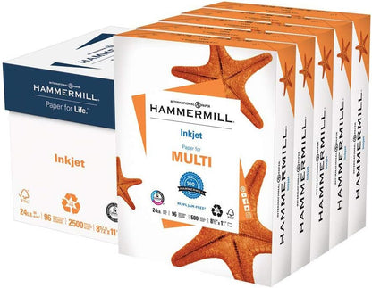 Hammermill Printer Paper, Premium Inkjet & Laser Paper 24 Lb, 8.5 x 11-5 Ream (2,500 Sheets) - 97 Bright, Made in the USA, 166140C