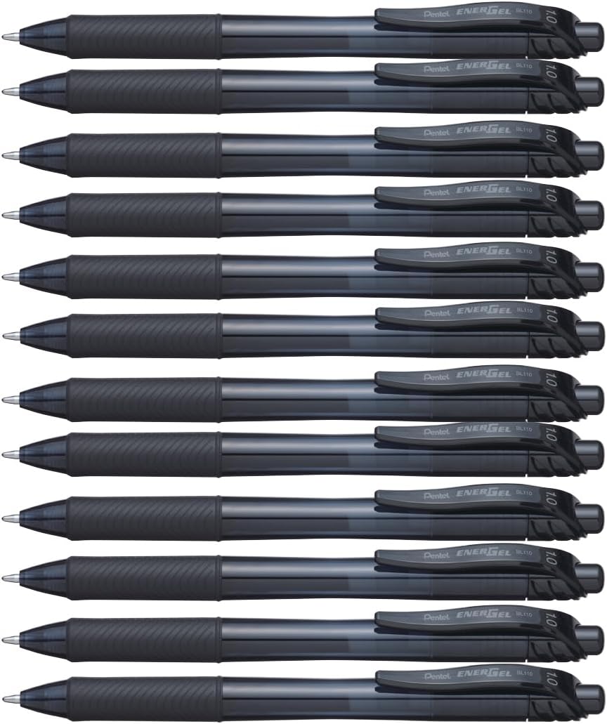 Pentel EnerGel-X Retractable Liquid Gel Pen, (1.0mm) Bold Line, Black Ink, Box of 12 (BL110-A)