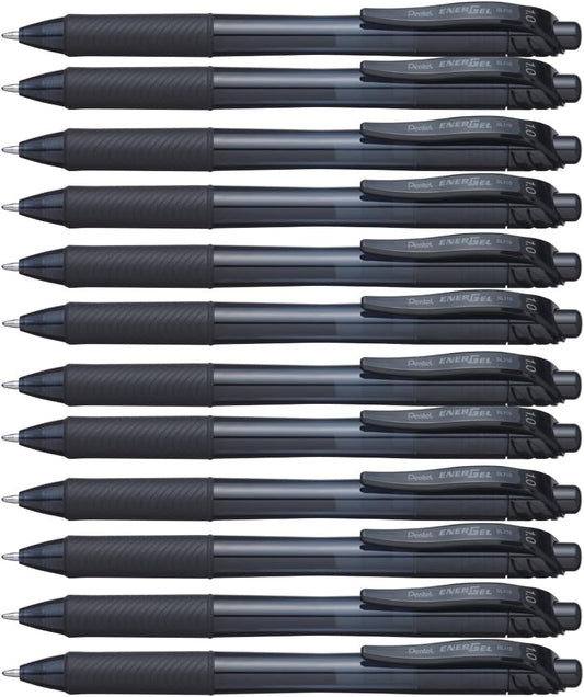 Pentel EnerGel-X Retractable Liquid Gel Pen, (1.0mm) Bold Line, Black Ink, Box of 12 (BL110-A)
