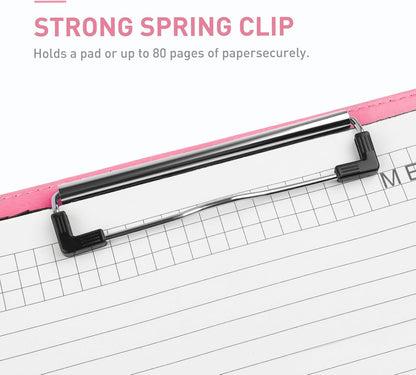 Pink Padfolio Clipboard Portfolio Folder with Pen - Geila PU Leather Resume Portfolio - Interview/Legal Document Organizer & Conference Folder for Business Office - with 8.5 x11In Writing Pad