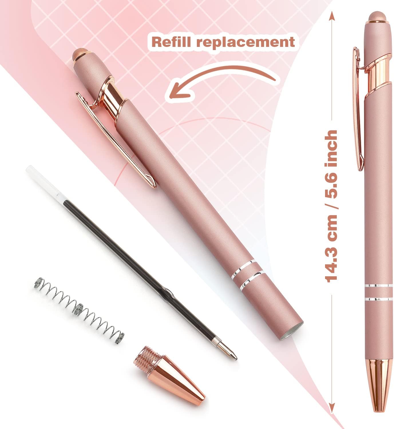 Bribobo 8 Pack Ballpoint Pen 2-in-1 Stylus Retractable Ballpoint Pen with Stylus tip, Metal Stylus Pen for Touch Screens, 1.0 mm Black Ink