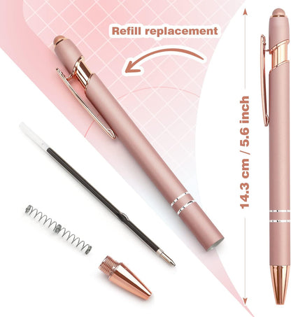 Bribobo 8 Pack Ballpoint Pen 2-in-1 Stylus Retractable Ballpoint Pen with Stylus tip, Metal Stylus Pen for Touch Screens, 1.0 mm Black Ink