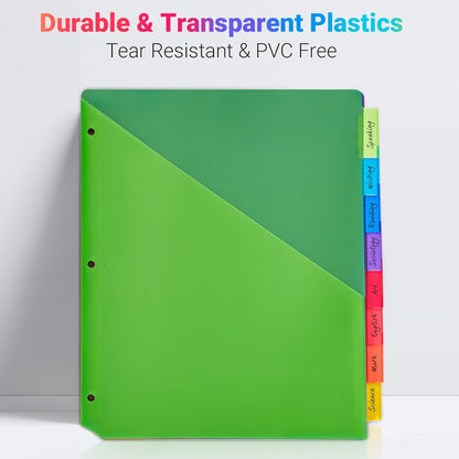 8-Tab Dividers for 3-Ring Binders, 16 Counts 3 Holes Index Dividers with 2 Pockets, Insertable 8 Tabs Binder Divider for 0.5''/1''/2''/3'' Inch Binders, 8 Colors