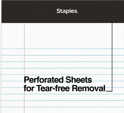 STAPLES Notepads, 5” x 8”, Narrow Ruled, White, 50 Sheets/Pad, 12‑Pack