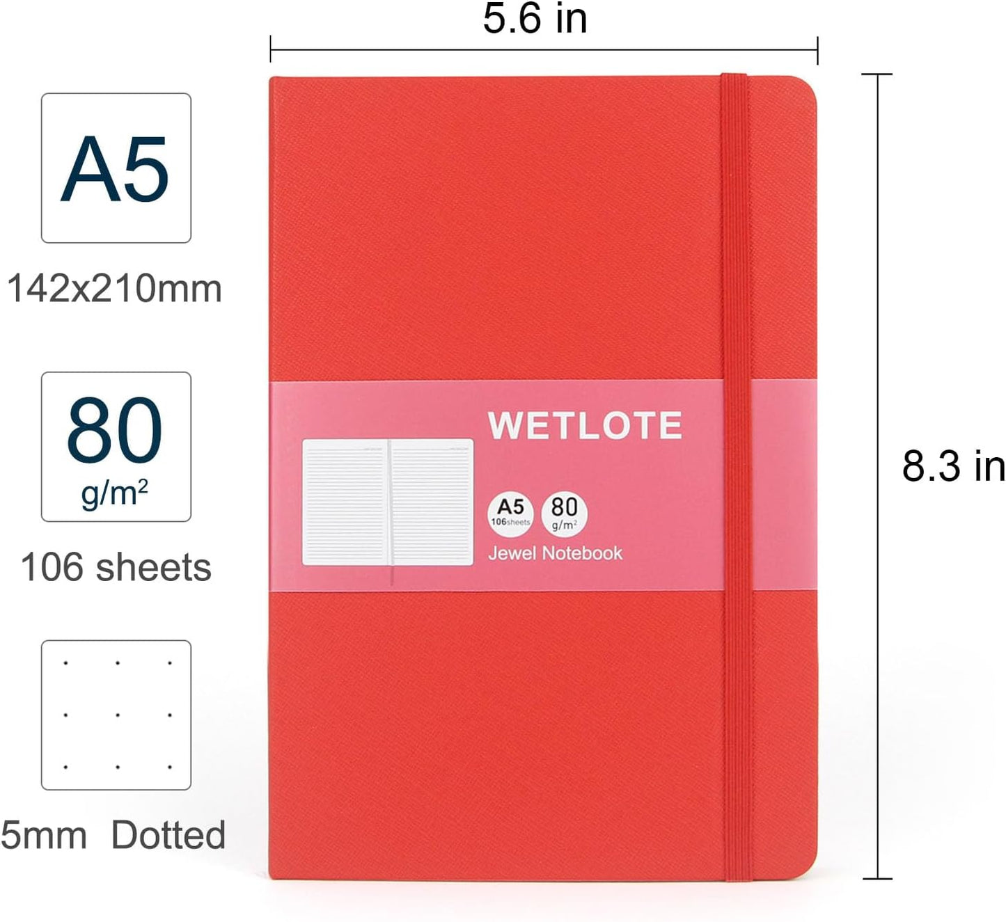 Line Hardcopy Notebook - 5"x8"- Sourced from sustainable and excellent quality paper, minimalist, natural, portable and flexible design, suitable for office, school(red)