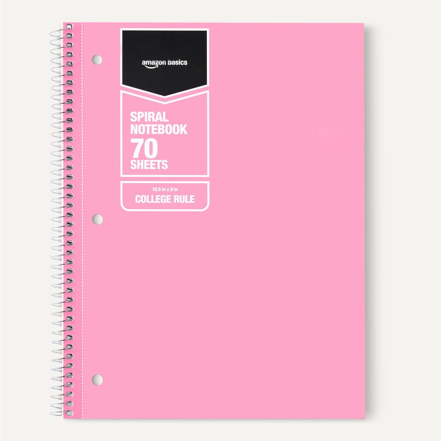 Amazon Basics College Ruled Spiral Notebook, For Work and School, 70 Sheets, 8" x 10.5", Assorted Solid Colors, 5 pack