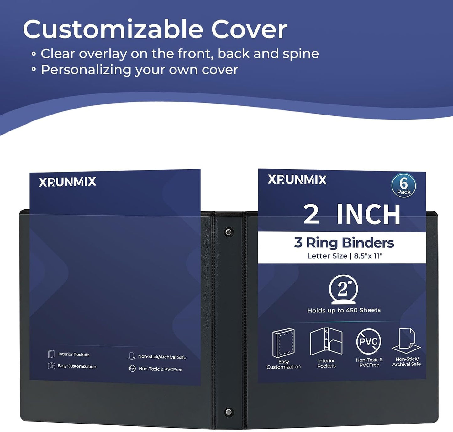 1.5-Inch 3-Ring Binder with Pockets, 1-1/2’’ Premium View Binders with Three Ring Binders Holds up to 325 Sheets US Letter Size, Bulk Pack of 6, Perfect for Home, Office, and School (1.5-inch) White