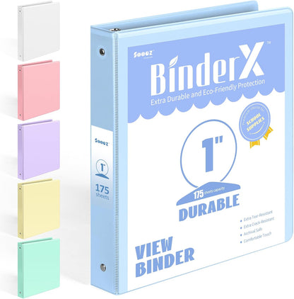 BinderX Extra Durable 3 Ring Binder, Round Rings 1 Inch Binder, Fits 175 Sheets of 8.5x11 Paper, Customizable View Cover with Inside Pockets, Cute 1" Binders, 1 Inch Binders 3 Ring, Pink