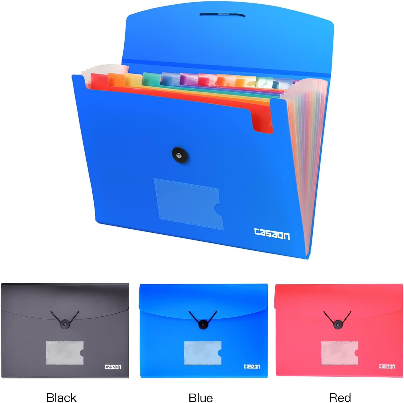 7-Pocket Expanding File 3pcs, Plastic Expandable File Folder - Black&Blue&Red