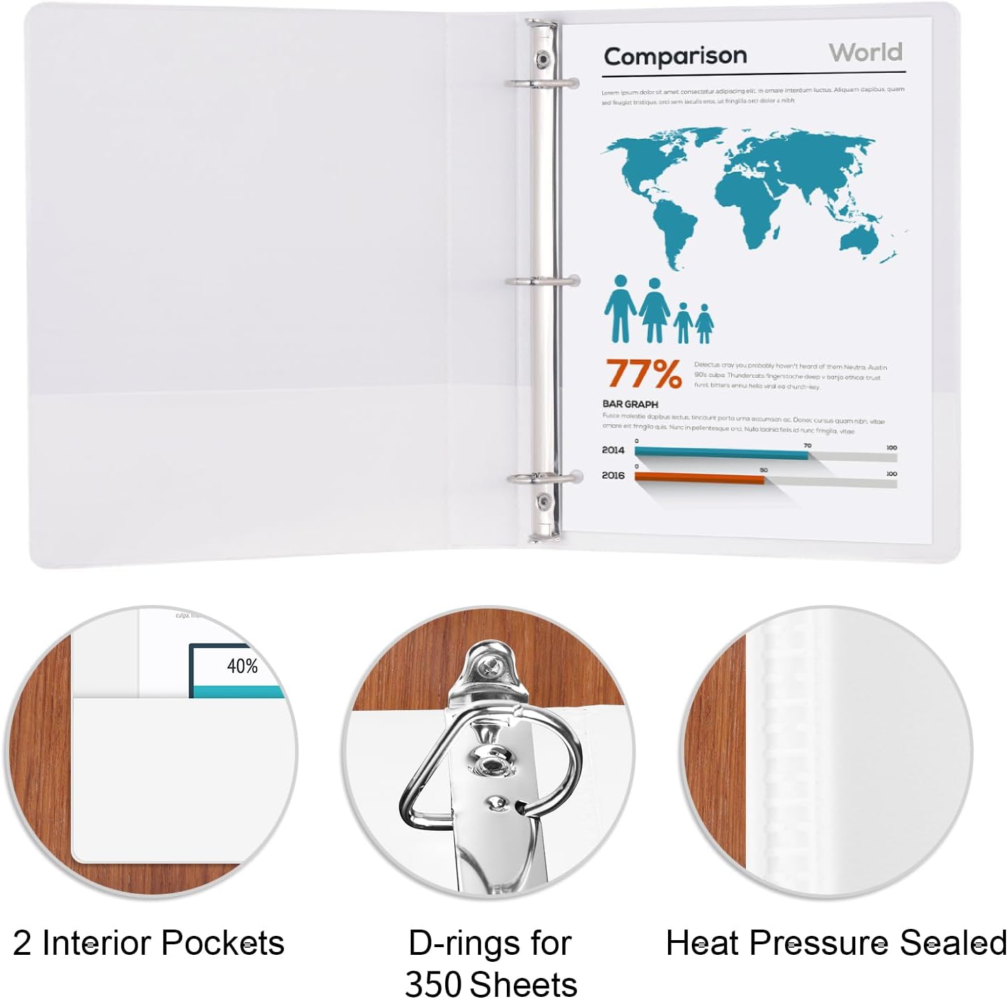 Comix D-Ring Basic View Binder 1 inch 3 Ring Binders, 2.4mm-Thick, Hold 225 Sheets of 8.5" x 11" Paper, 12 Pack (White)