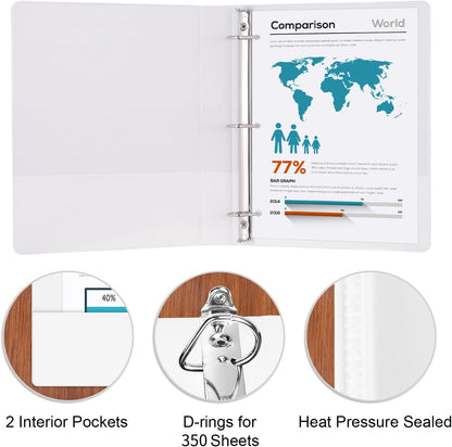 Comix D-Ring Basic View Binder 1 inch 3 Ring Binders, 2.4mm-Thick, Hold 225 Sheets of 8.5" x 11" Paper, 12 Pack (White)