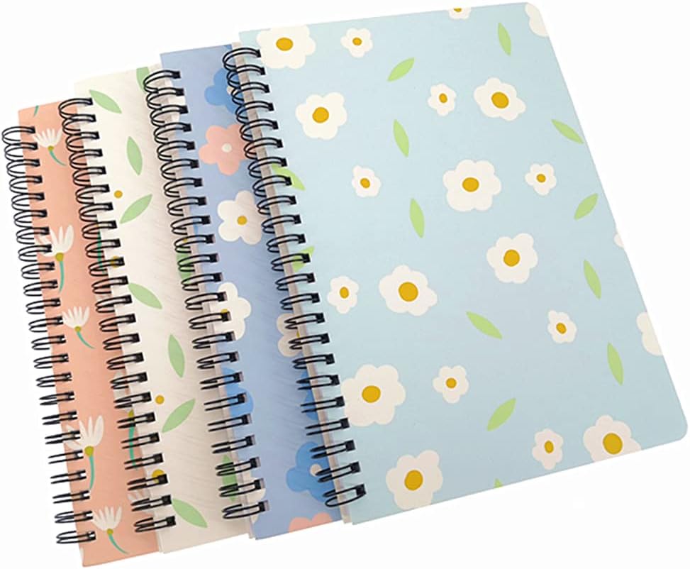 4 Pack A5 Spiral Notebook Journal,Wirebound Ruled Sketch Book Notepad Diary Memo Planner,A5 Size(8.3X5.7) & 80 Sheets (Floral)