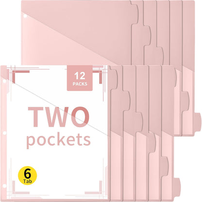 Epakh 12 Pcs Binder Dividers for 3 Rings Binders Index Dividers with Two Clear Pockets Plastics Sheets Protectors with Tab Labels for School Office Organization (Morandi)