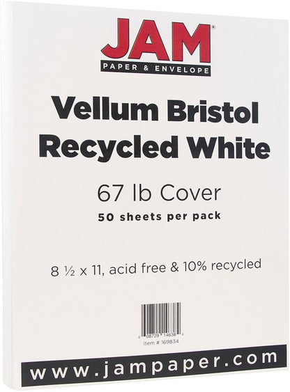 JAM PAPER Vellum Bristol 65lb Cardstock - 8.5 x 11 Coverstock - 147 gsm - Cream - 50 Sheets/Pack