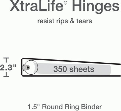 Cardinal 3 Ring Binders, 1.5 Inch, Round Rings, Holds 350 Sheets, ClearVue Presentation View, Non-Stick, Assorted Bright Colors, 6 Pack (79557)
