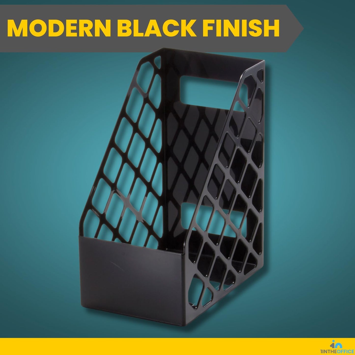 1InTheOffice Magazine File Holder, Magazine Rack, Plastic File Holder Organizer Box, 6.25 x 9.5 x 11.88, Recycled, Black, 1 Pack