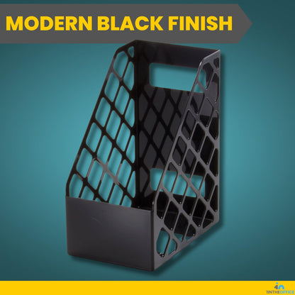 1InTheOffice Magazine File Holder, Magazine Rack, Plastic File Holder Organizer Box, 6.25 x 9.5 x 11.88, Recycled, Black, 1 Pack