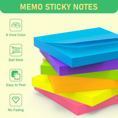 Sticky Notes 3x3 Inch (48 Pads) Bright Colors Self-Stick Memo Pads, Thick Paper Easy to Stick & Remove