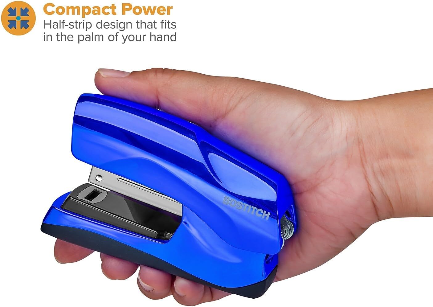 Bostitch Office Heavy Duty Stapler, 40 Sheet Capacity, No Jam, Half Strip, Fits into the Palm of Your Hand, For Classroom, Office or Desk, Black