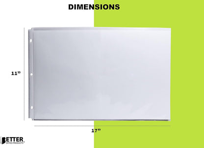 GOLD SEAL 50 Pack 11x17 Inch Heavyweight Diamond Clear Sheet Protectors, Side Loading, Ledger Sheet Protectors,3-Hole Punched