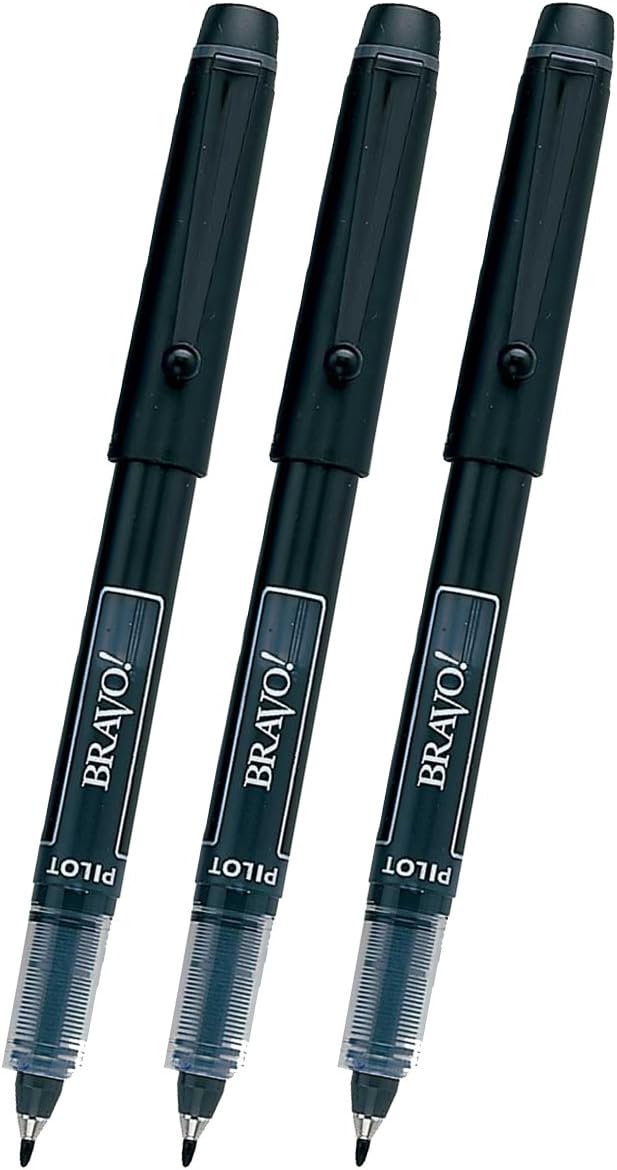 3 PENS Pilot Bravo Liquid Ink Marker Pen, Bold Point, Black (PIL11034)