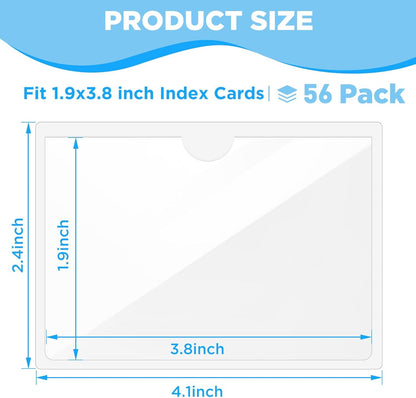 56 Pack Clear Self-Adhesive Pockets, 3" x 5" Index Card Pockets with Top Open Loading, PVC Label Holders for Organizing Storage Bins, Library Card, Drawer, and Protecting Your Cards
