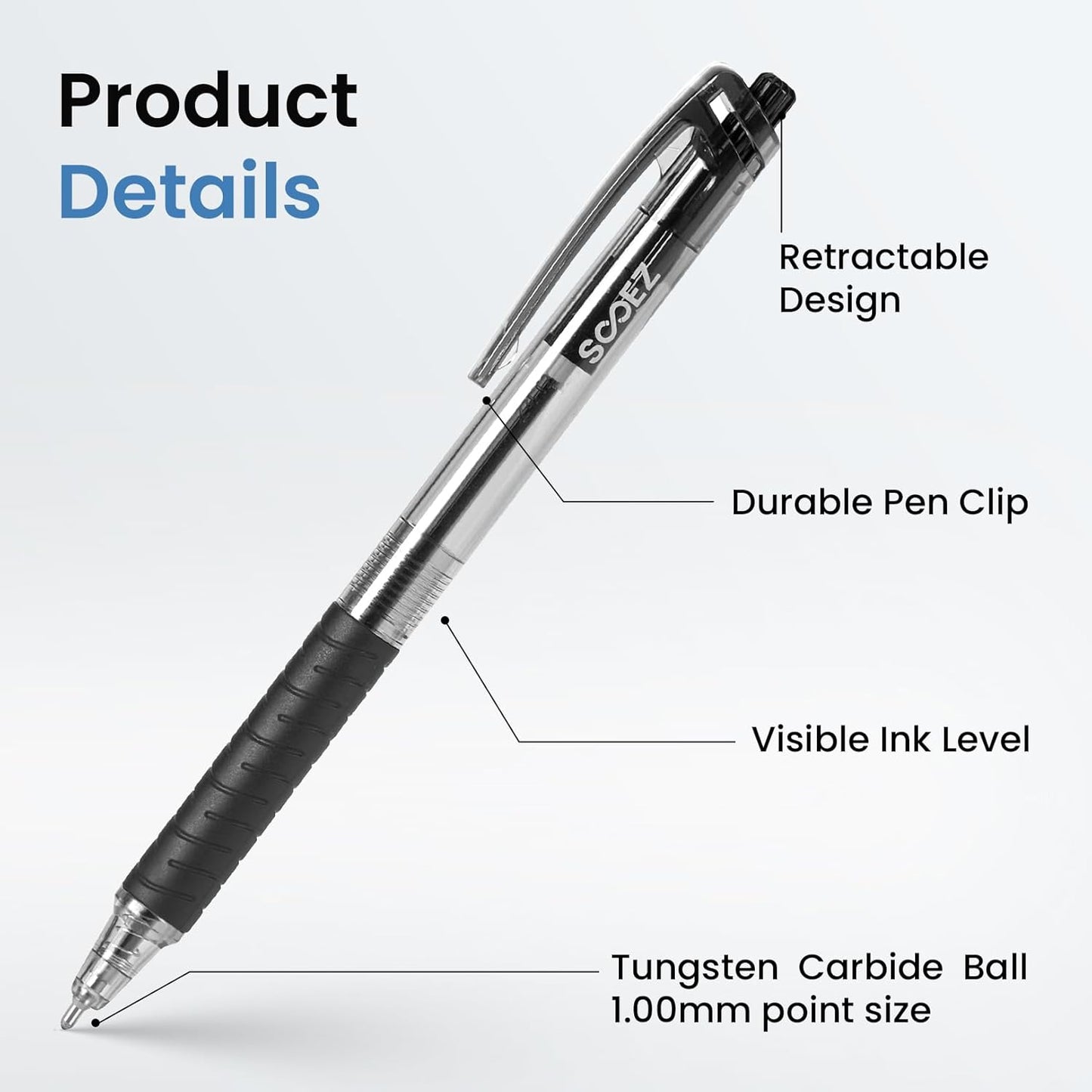 Sooez 40 Pack Bulk Pens Ballpoint, Smooth Writing Pens with Soft Grip, Retractable Black Ink Pens, Medium Point 1.0mm Pen for Journaling, Ballpoint Pen Office Supplies for Nurse, Server, Note Taking
