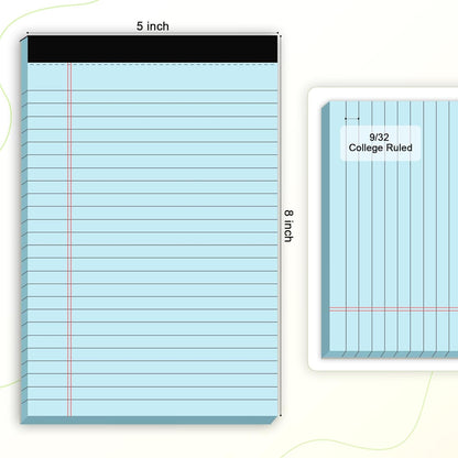 5pcs Small Note Pads 5x8 Notebook College Ruled Legal Pads Color Notepads 5 Pack Study Back Writing Pads 5 x 8 Perforated Narrow Ruled Pads of Paper for School & Office Supplies 30 Sheets/Pack