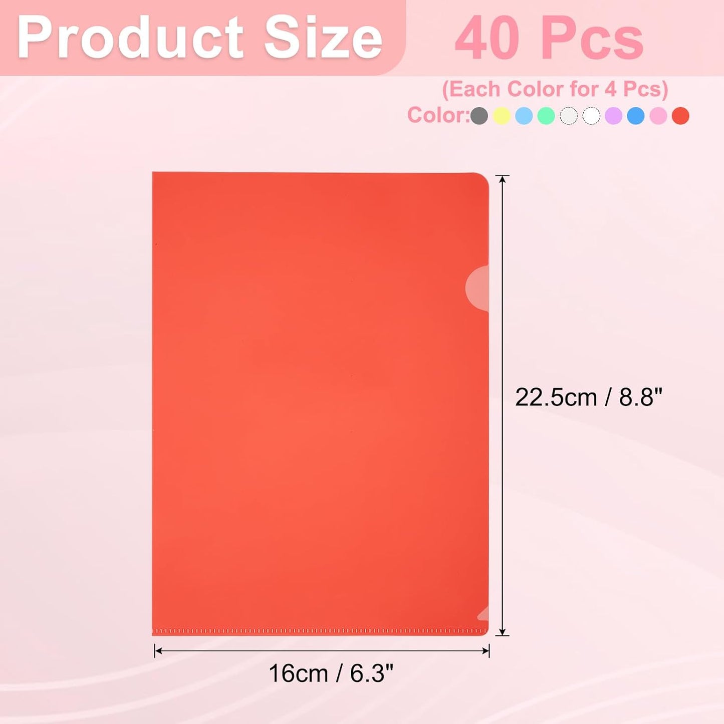 PATIKIL A4 Plastic Folders, 40 Pack Clear Folders L Type Project Pockets Paper Document Jacket Sleeves L Shaped Transparent for Documents Plastic Office File, 8.7x12.2in, Red