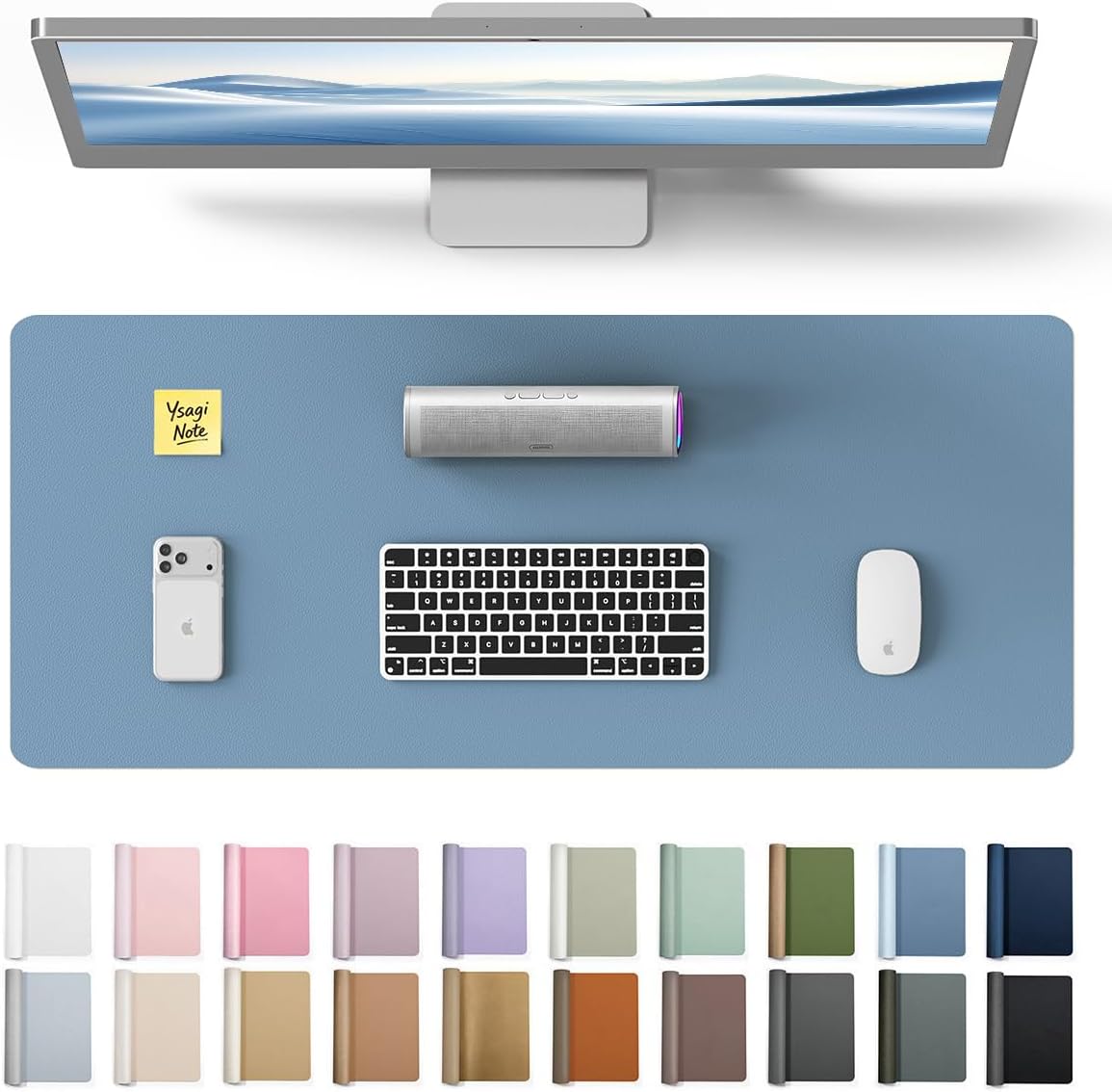 YSAGi Leather Desk Pad Protector, Office Desk Mat, Large Mouse Pad, Non-Slip PU Leather Desk Blotter, Waterproof Laptop Desk Writing Pad for Office and Home (23.6" x 13.8", Eggshell) - Colors A