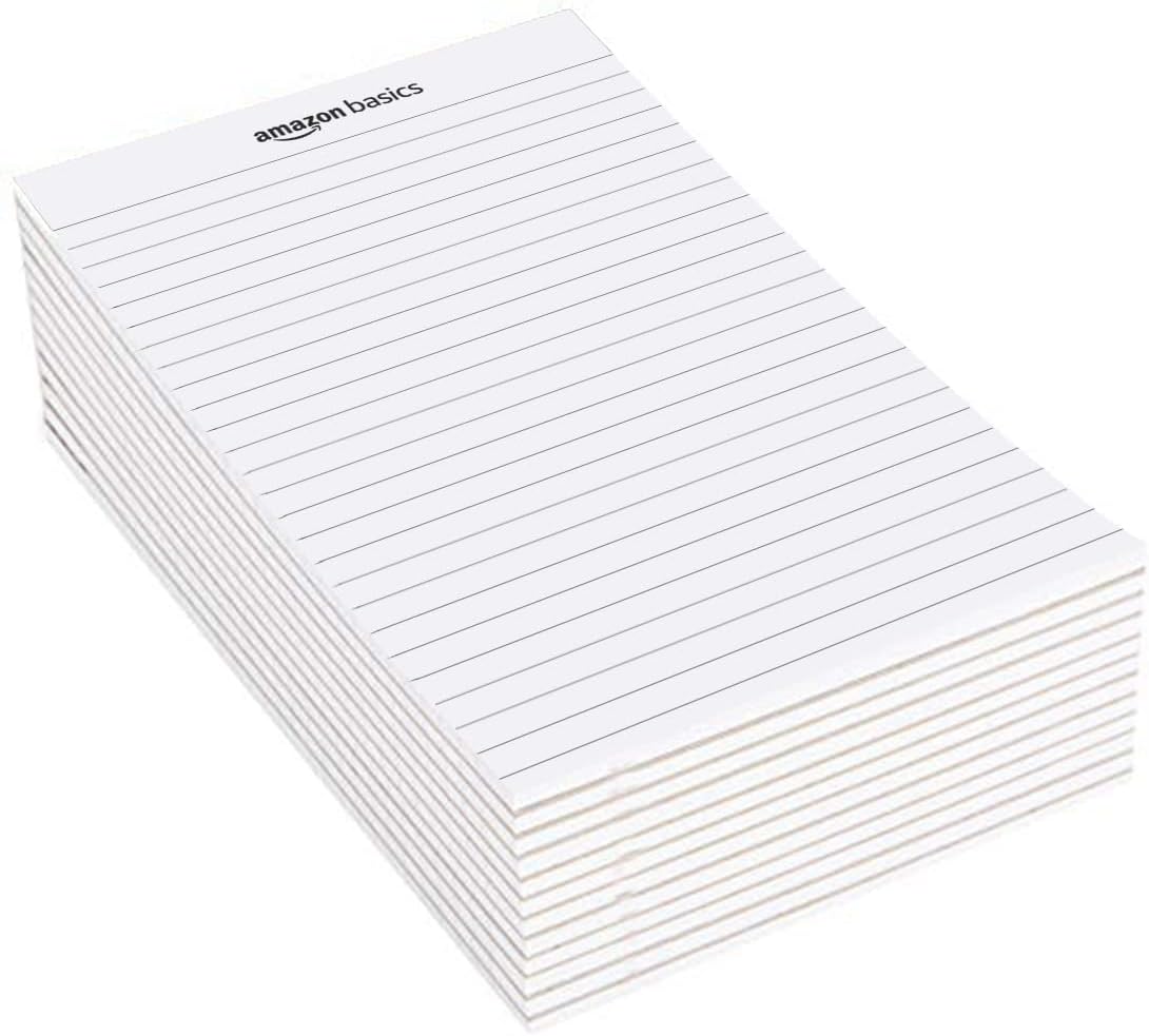 Amazon Basics Wide Ruled Lined Writing Note Pads with Sturdy Back, 8.5" x 11.75", Multicolor, 6-Pack, 300 Sheets, Perforated