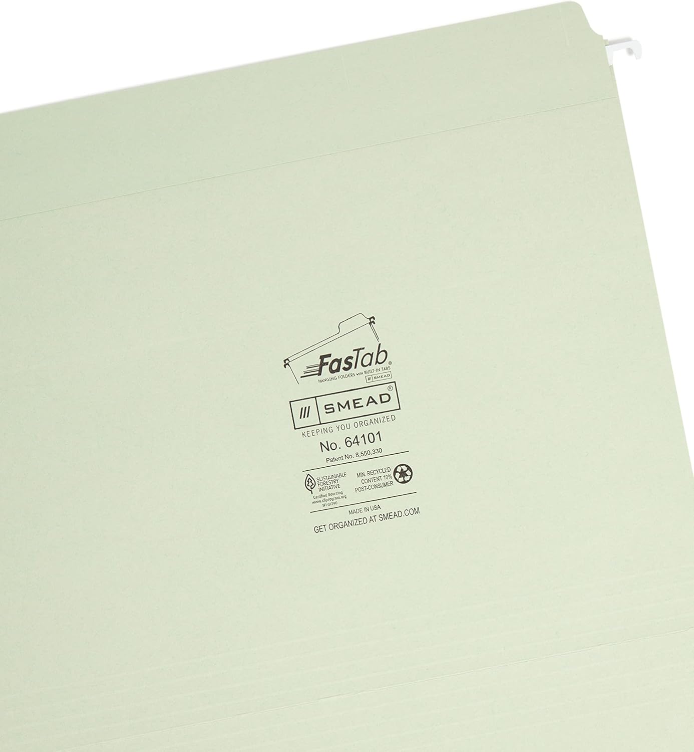Smead FasTab Hanging File Folder, Straight-Cut Built-in Tab, Letter Size, White, 20 per Box, (64102)