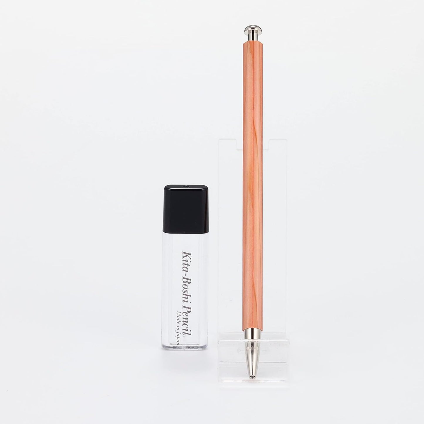 Kitaboshi 2.0mm Mechanical Pencil, Wooden Barrel, With Lead Sharpener, #1 B, Black Lead, 1ea (OTP-680NST), natural wood color w/sharpener