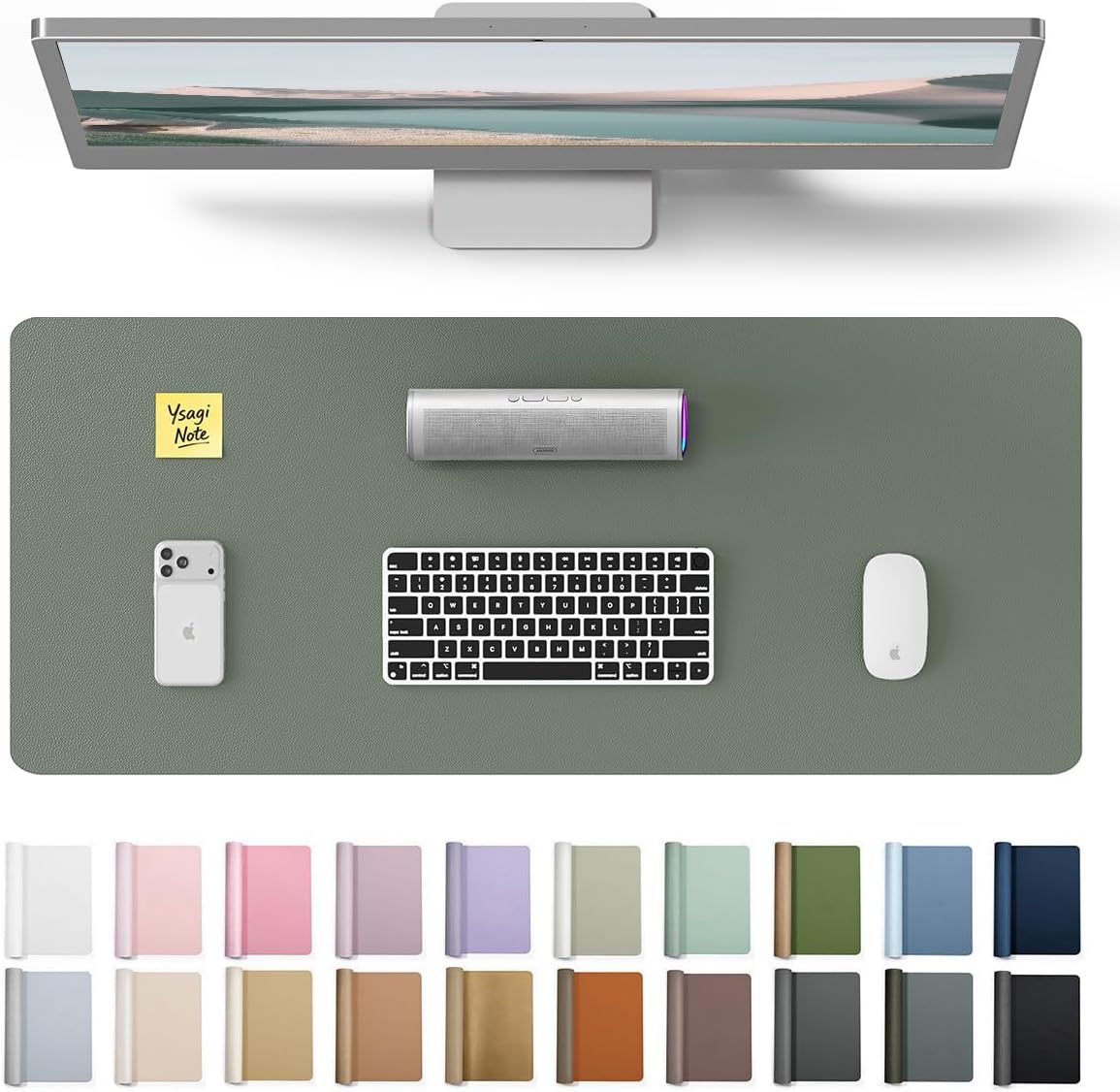 YSAGi Leather Desk Pad Protector, Large Mouse Pad, Non-Slip PU Leather Desk Blotter, Waterproof Writing Pad for Office and Home (31.5" x 15.8", Eggshell) - Colors A