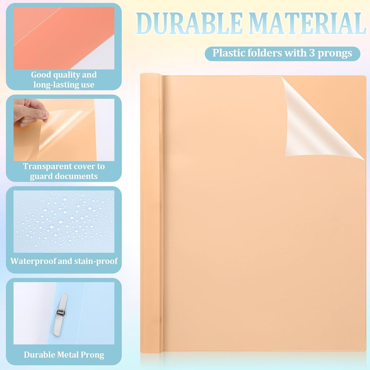 6 PCS Pastel Plastic Report Covers with 3 Prongs Clear Front Presentation Folders 3 Prong Folders for Resume Portfolio Document Report Letter Proposal School Classroom Office Supplies (Pastel)