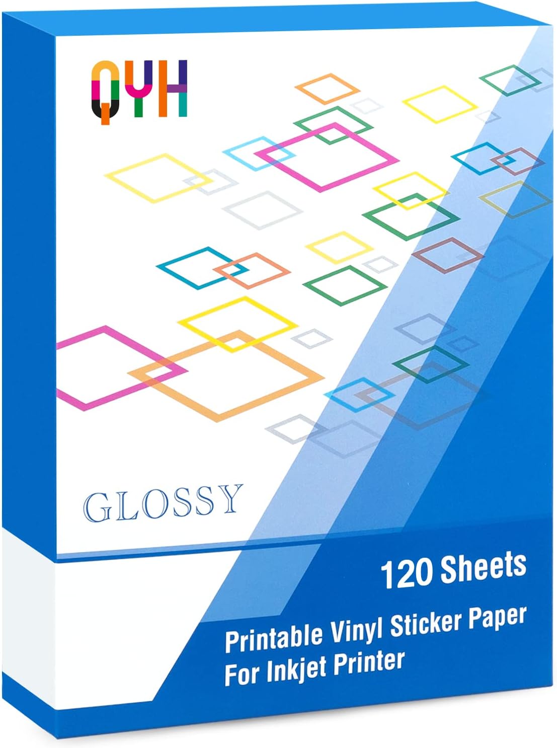 QYH Printable Vinyl Sticker Paper for Inkjet & Laser Printer - Matte White Waterproof, 50 Sheets Vivid Colors, Compatible with Cricut, Silhouette, Ideal for Small Business & DIY- 8.5"x11"