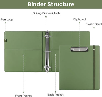 SKYDUE 3 Ring Binder with Clipboard,1 Inch Binder, 13.2" × 10.2" PU Clipboard Binder with Notepad & 5 Dividers with 5 Pockets, Labels, Clipboard Folder Great for School Office(Fit Letter Sized Paper)