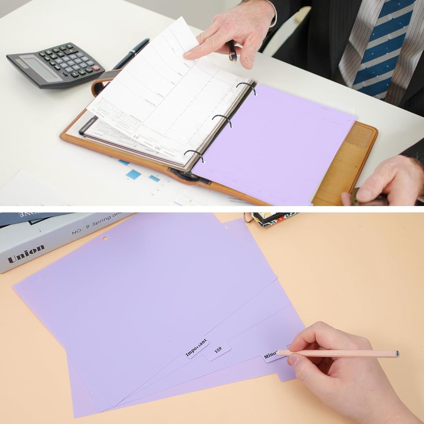 Black Binder Dividers, 8-Tab Sturdy Plastic Dividers, Binder Dividers with Tabs, Black 3-Ring Binder Plastic Divider Set, Aesthetic Dividers for Binder, Suitable for Notebooks and Binders(Black)