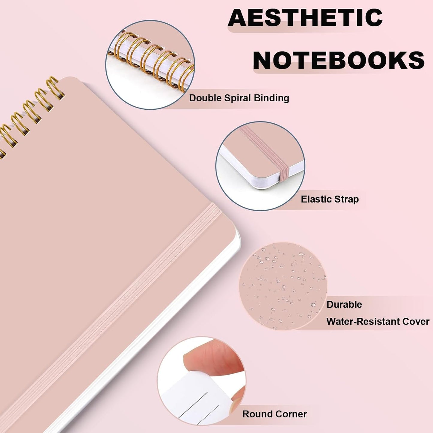 4 PCS Small Spiral Notebook 5x7, Spiral Journal Notebook, Notebooks for Work, Note Taking, School, Small Notebooks 5x7 with Strap, Cute Notebooks for Women 50 Sheets