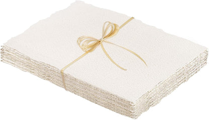 Prudiut 25 Sheets Cotton Watercolor Paper, 300 GSM Deckled Edge, 5 x 7 inch, Rough/Textured, White, for Watercolors, Wedding Invitations, Cards, Crafts