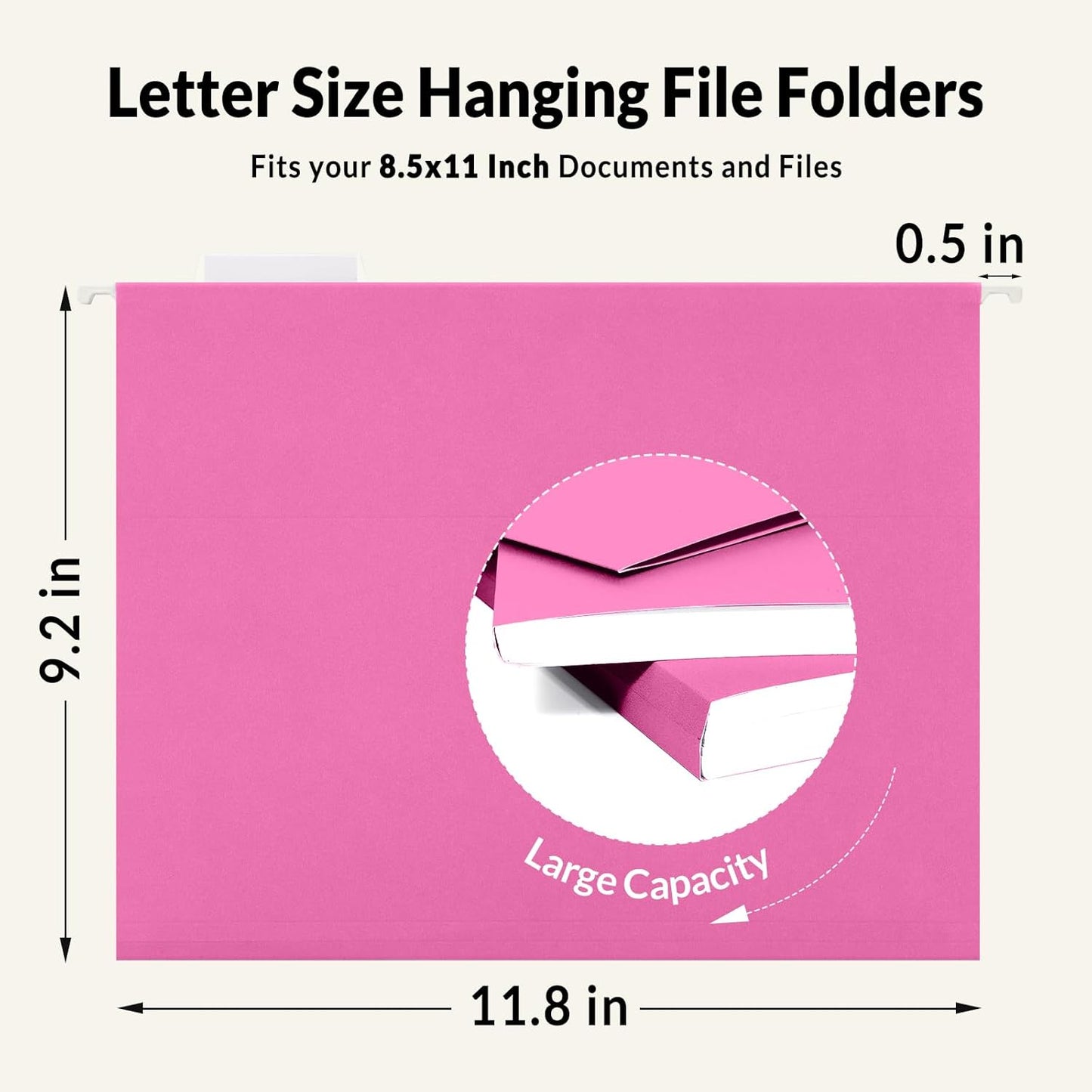 SUNEE Hanging File Folders, 25 Pack Letter Size Hanging File Folders with 1/5-Cut Tabs, Ideal for Home and Office Organization and Papers Classification, Bright Neon Pink