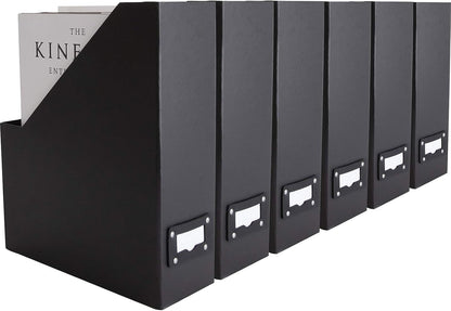 BLU MONACO Foldable Black Magazine File Holder | Set of 6 Cardboard Desk Organizer Boxes | Vertical Magazine File Holder | Standing File Holder | Office Classroom or Home