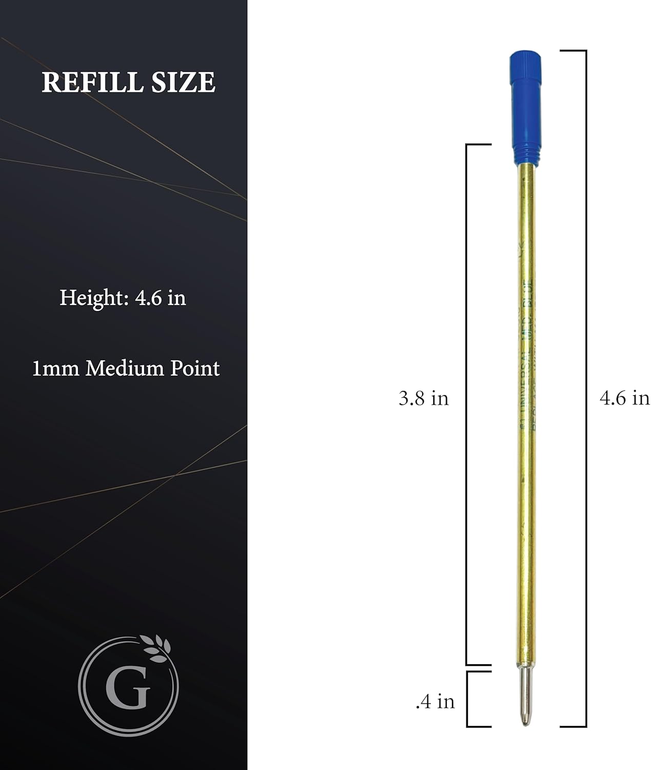 Garland Universal #1 Cross Compatible Ballpoint Pen Refill, USA Made, Archival Ink, 1.0mm Medium Point, Smooth Writing, 5 Pack (Blue)