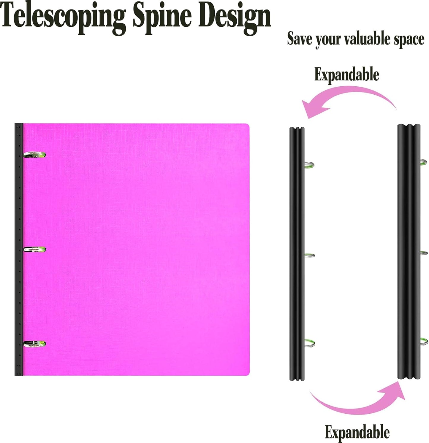 INFUN Telescoping 3 Ring Binder - 4PCS, Portable Plastic 3 Ring Binder with Telescoping Spine, Binders with Foldable Front Cover Holds 8.5"x11" Paper for School, Office, Homes