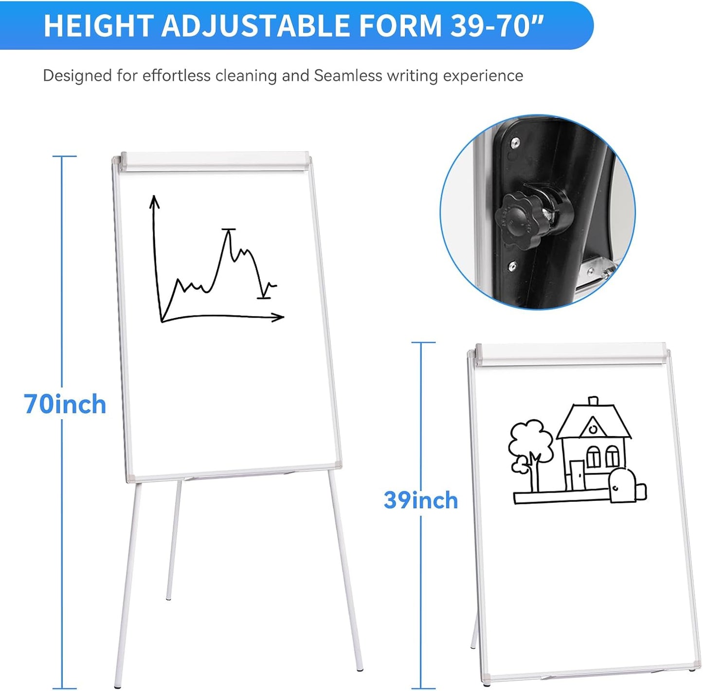Easel Whiteboard - Magnetic Portable Dry Erase Easel Board 36 x 24 Tripod Whiteboard Height Adjustable Flipchart Easel Stand White Board for Office or Teaching at Home & Classroom (Black)