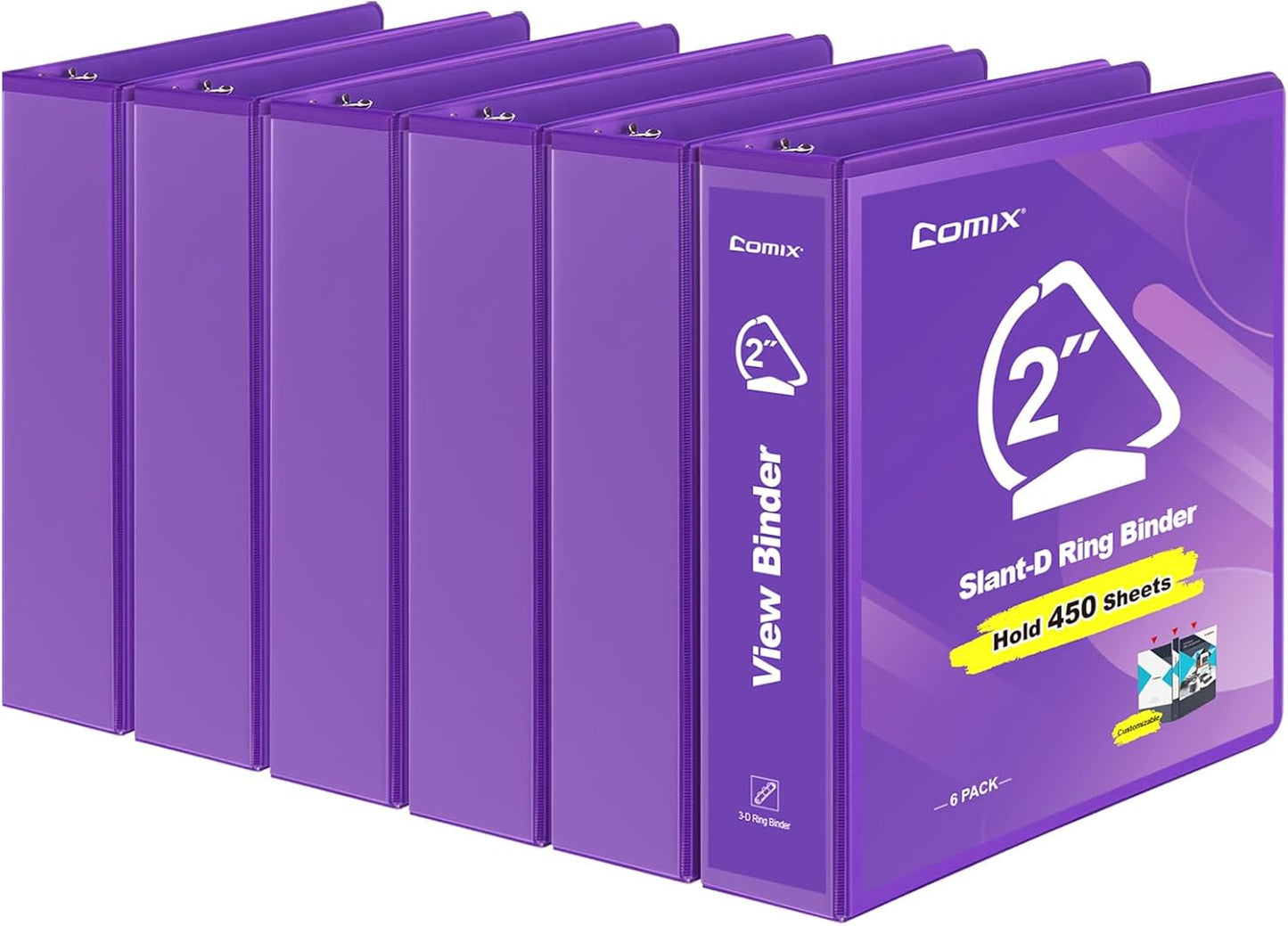 COMIX Sturdy 1 Inch Binders 3 Ring with Clear View Cover, 1" Slant-D Ring View Binder Holds 225 Sheets of US Letter Size Paper, 6 Pack (Green)