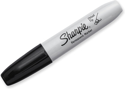 Sharpie Permanent Markers, Large, Chisel Tip, Black, 4 Count - Marks on Paper, Plastic, Metal, and More